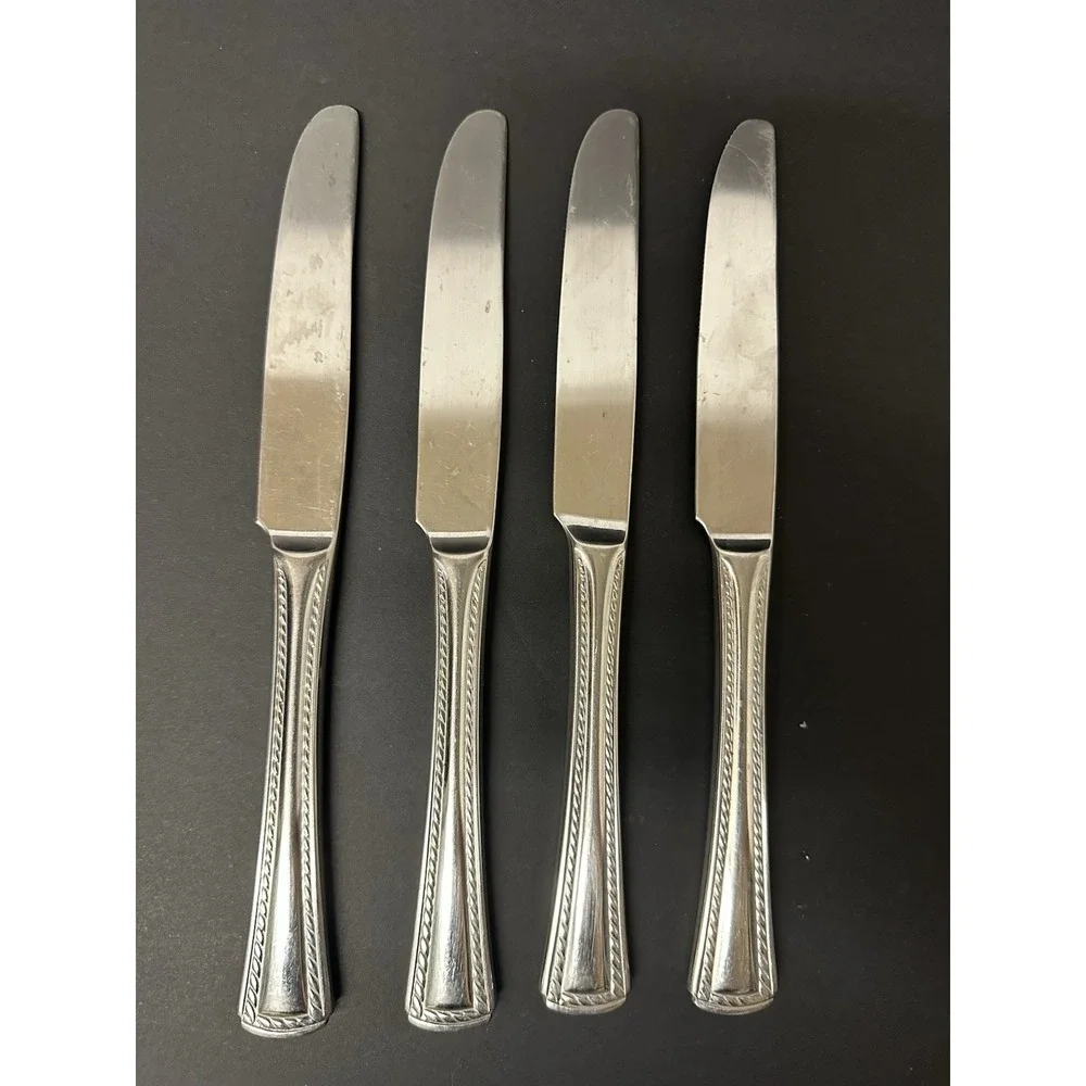 Stainless Flatware Dinner Knives Twisted Rope/Cable Border Square Set Of 4